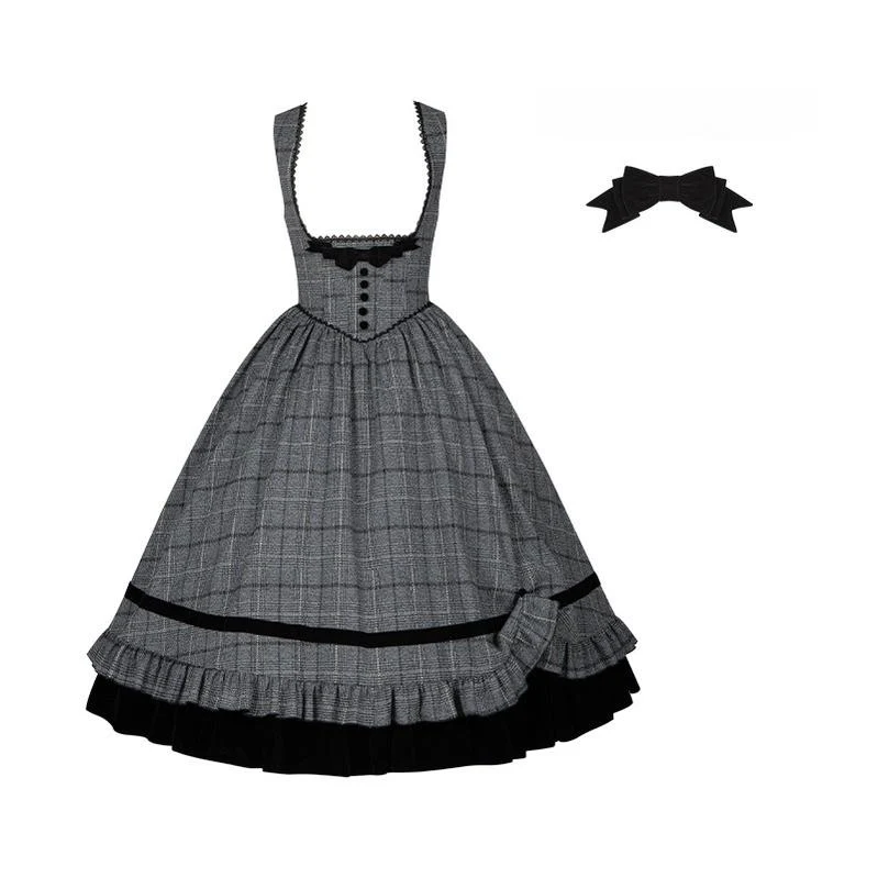 With PUJI - Yesterday's Epistle - Winter Classic Lolita Plaid Dress Set, Fishbone Waist - Image 30