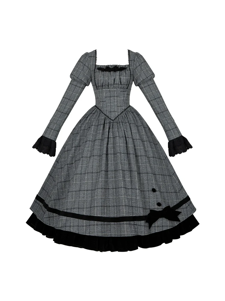 With PUJI - Yesterday's Epistle - Winter Classic Lolita Plaid Dress Set, Fishbone Waist - Image 31