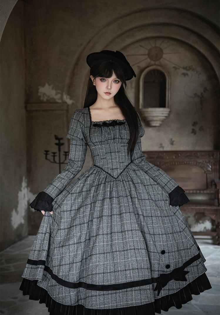 With PUJI - Yesterday's Epistle - Winter Classic Lolita Plaid Dress Set, Fishbone Waist - Image 4