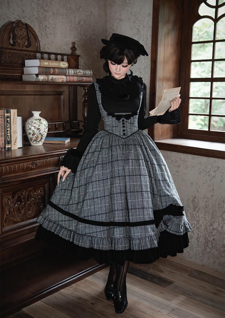 With PUJI - Yesterday's Epistle - Winter Classic Lolita Plaid Dress Set, Fishbone Waist - Image 5