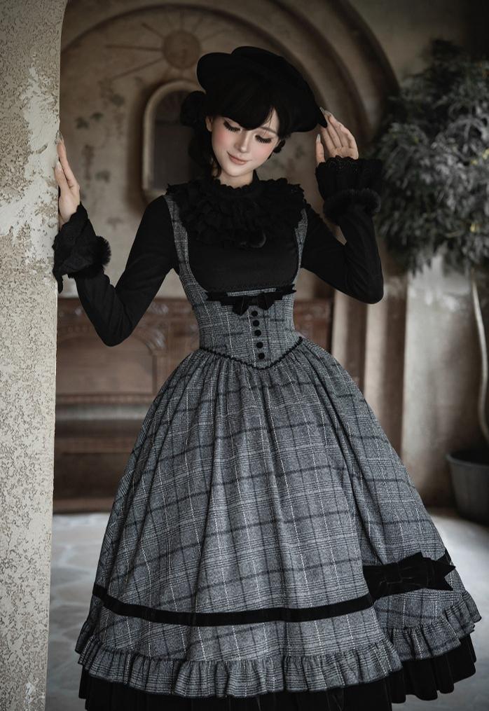 With PUJI - Yesterday's Epistle - Winter Classic Lolita Plaid Dress Set, Fishbone Waist - Image 6