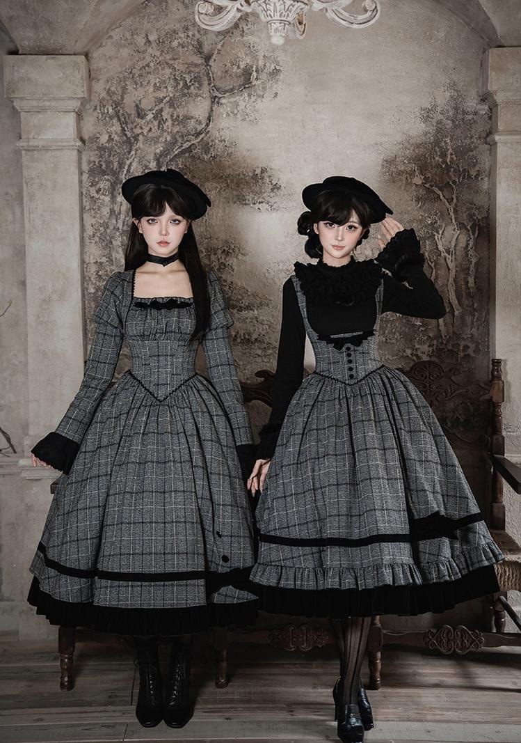 With PUJI - Yesterday's Epistle - Winter Classic Lolita Plaid Dress Set, Fishbone Waist - Image 7