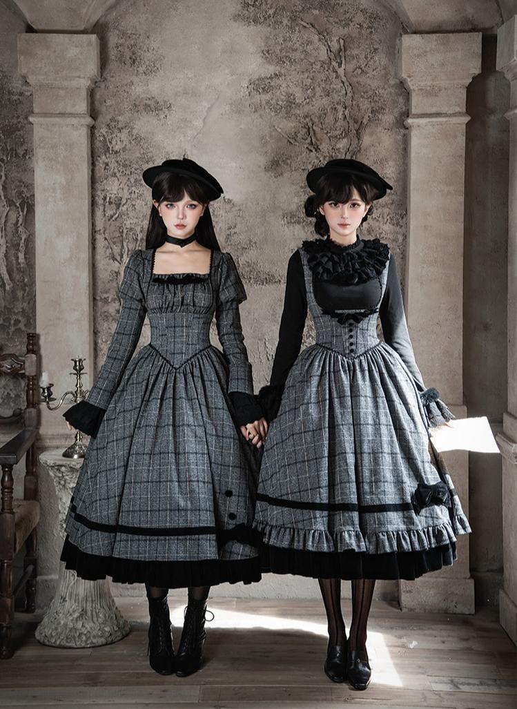 With PUJI - Yesterday's Epistle - Winter Classic Lolita Plaid Dress Set, Fishbone Waist - Image 8