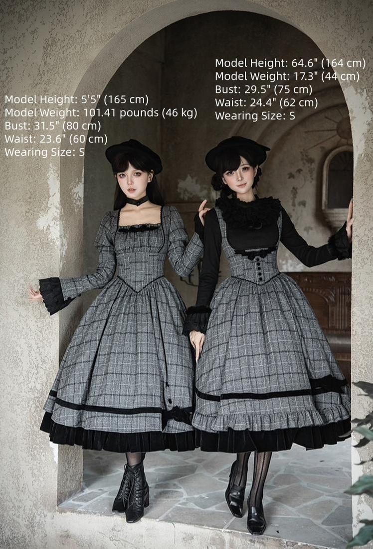 With PUJI - Yesterday's Epistle - Winter Classic Lolita Plaid Dress Set, Fishbone Waist - Image 9