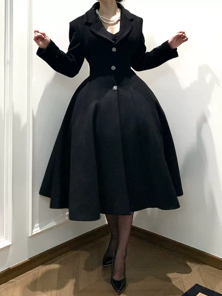 Black Mamba - Winter Elegant Lolita Coat, Detachable Fur Collar - Image 10