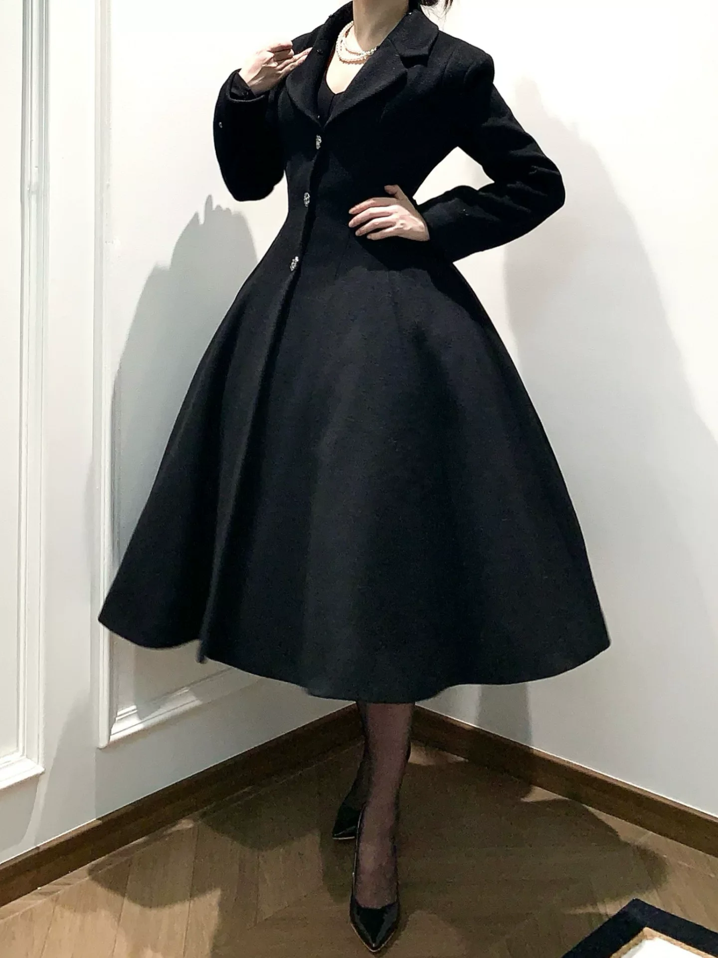 Black Mamba - Winter Elegant Lolita Coat, Detachable Fur Collar - Image 14