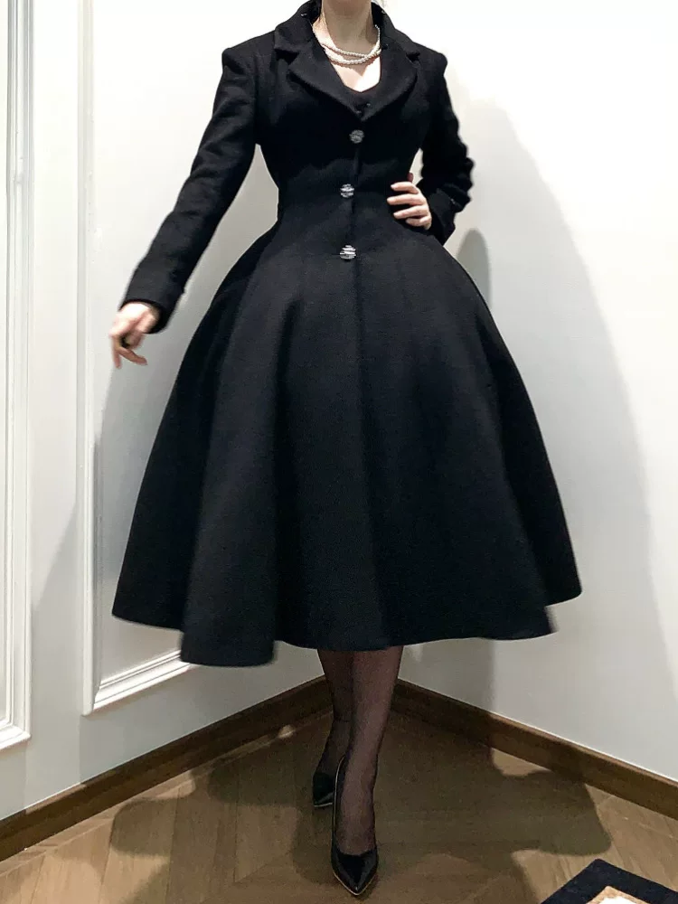 Black Mamba - Winter Elegant Lolita Coat, Detachable Fur Collar - Image 15