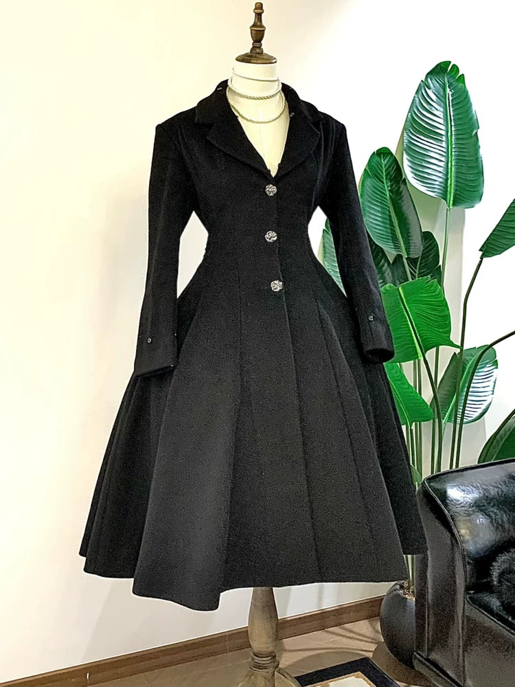 Black Mamba - Winter Elegant Lolita Coat, Detachable Fur Collar - Image 2