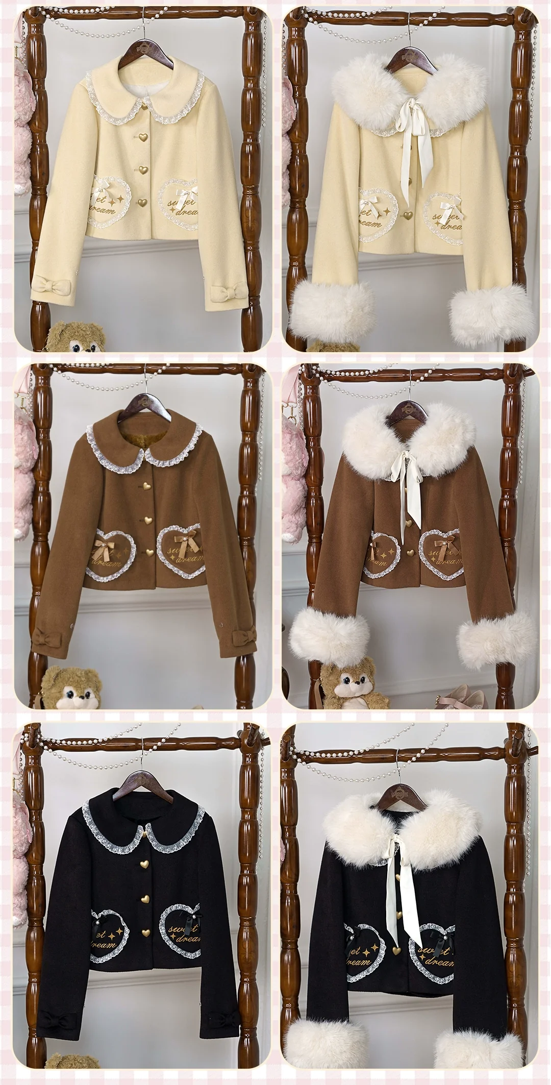 Milk Puff - Winter Fleece-lined Sweet Lolita Coat, Detachable Collar - Image 9