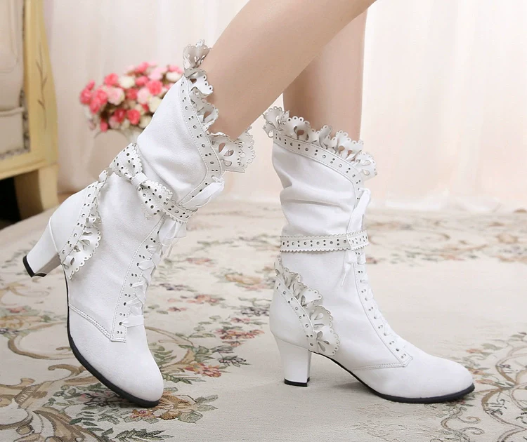 Meteorite's Wound - Winter Gothic Lolita Boots Dark Velvet Mid-Calf Heels - Image 10