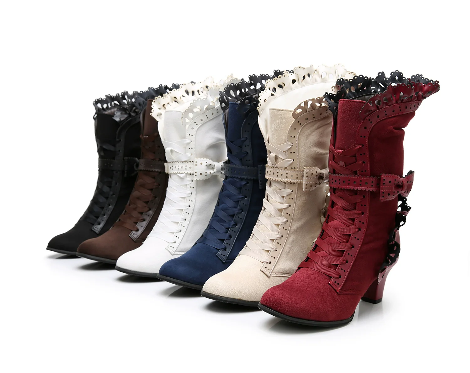 Meteorite's Wound - Winter Gothic Lolita Boots Dark Velvet Mid-Calf Heels - Image 41