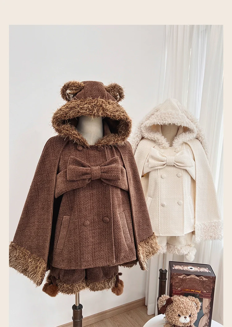 Rabbit & Bear - Winter Kawaii Lolita Cape and Shorts - Image 21
