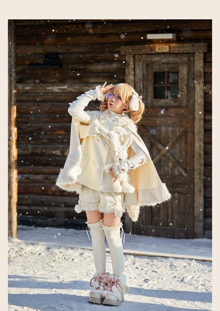 Rabbit & Bear - Winter Kawaii Lolita Cape and Shorts - Image 8