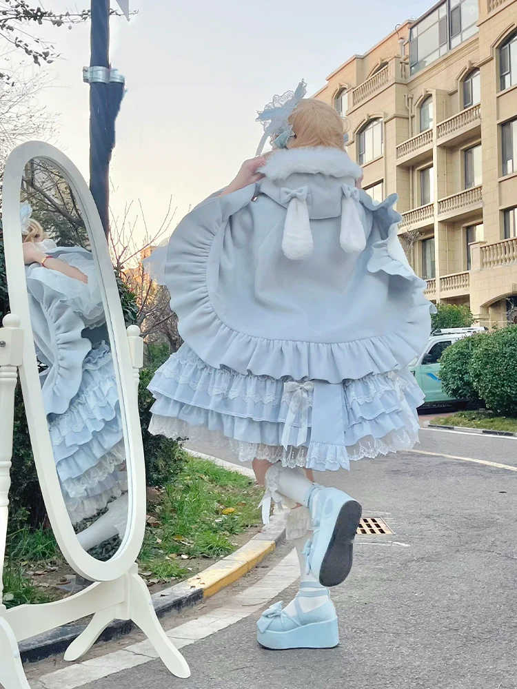 Winter Kawaii Lolita Cape with Bunny Ear Hood - Image 10