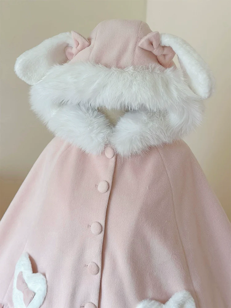 Winter Kawaii Lolita Cape with Bunny Ear Hood - Image 12