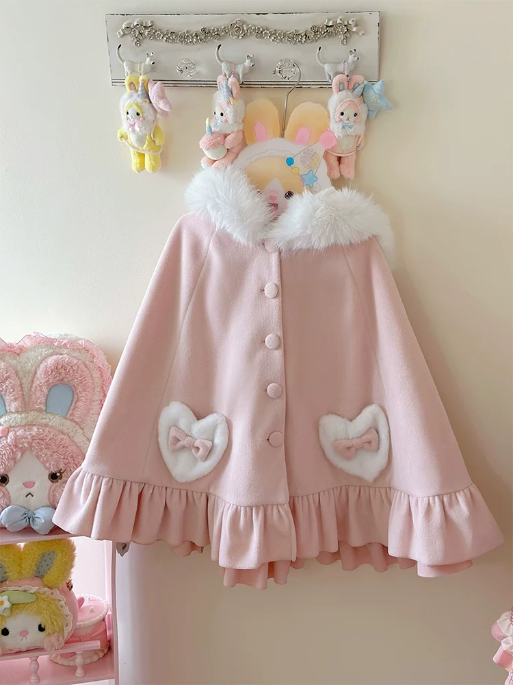 Winter Kawaii Lolita Cape with Bunny Ear Hood - Image 15
