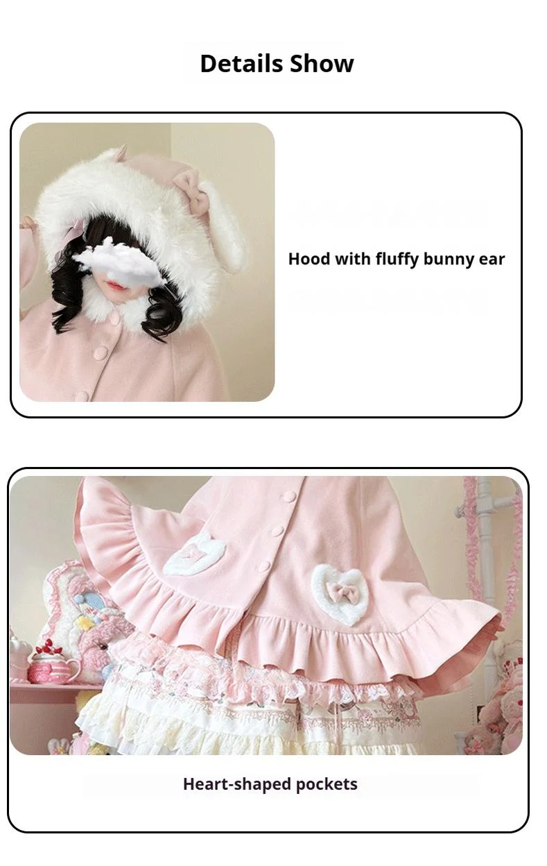 Winter Kawaii Lolita Cape with Bunny Ear Hood - Image 17