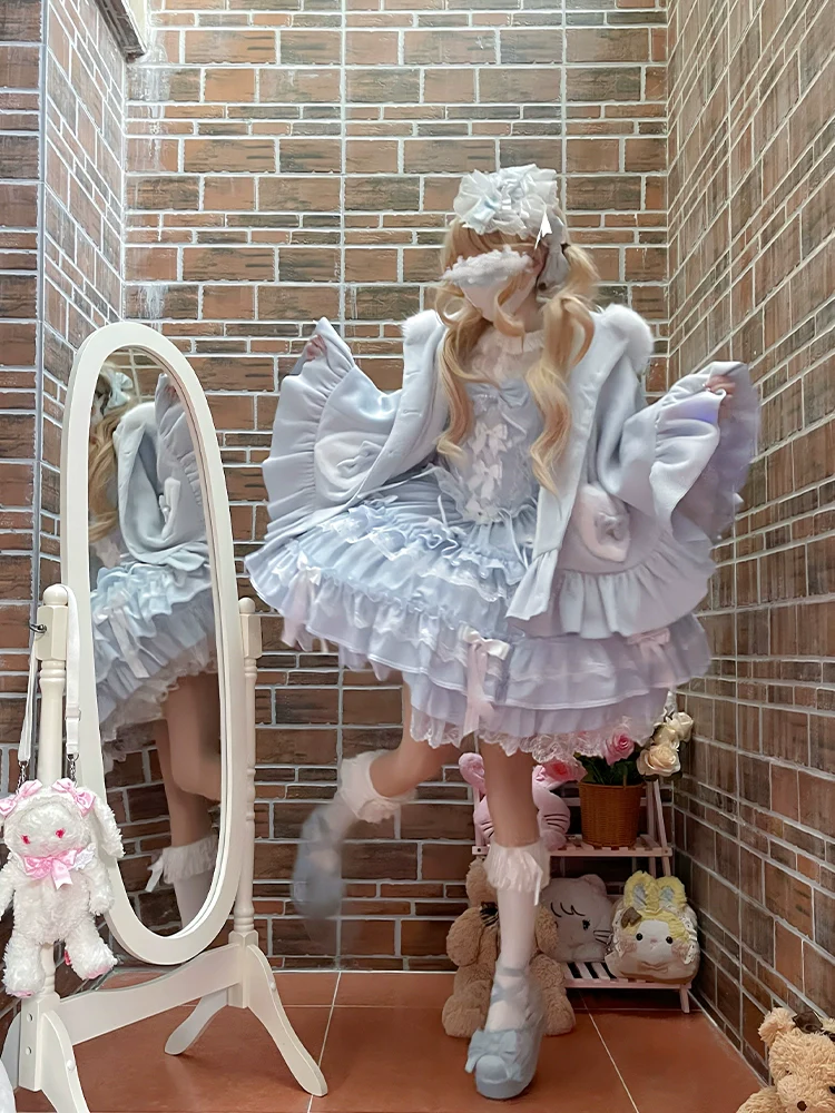 Winter Kawaii Lolita Cape with Bunny Ear Hood - Image 2