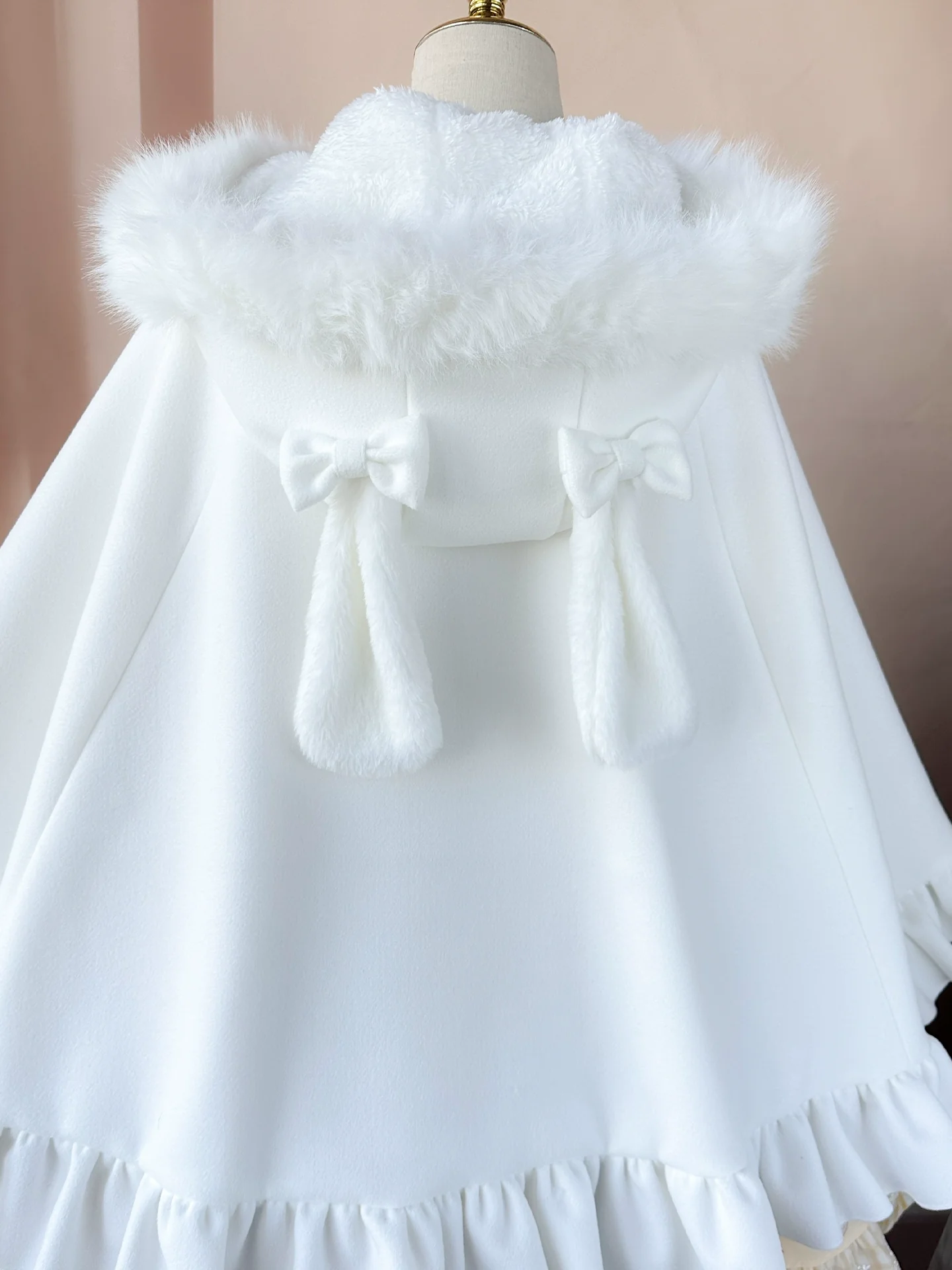 Winter Kawaii Lolita Cape with Bunny Ear Hood - Image 4