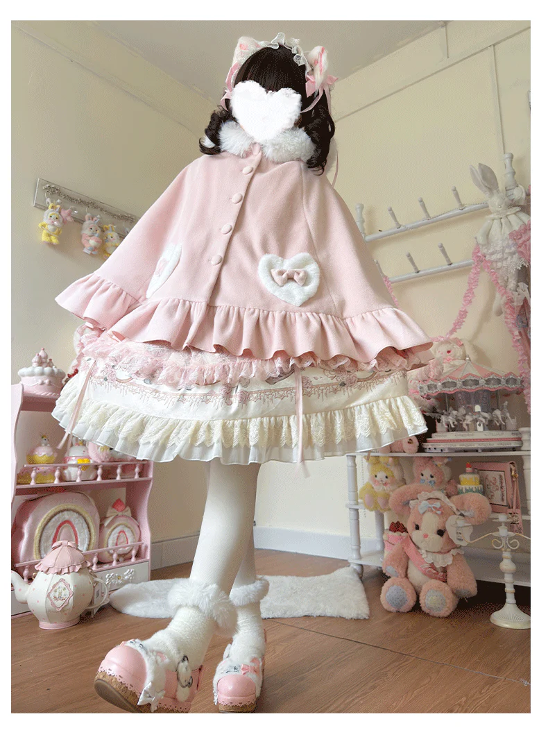 Winter Kawaii Lolita Cape with Bunny Ear Hood - Image 5