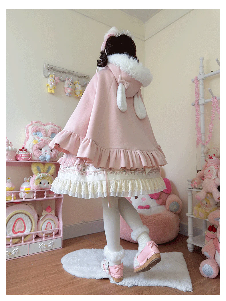 Winter Kawaii Lolita Cape with Bunny Ear Hood - Image 6