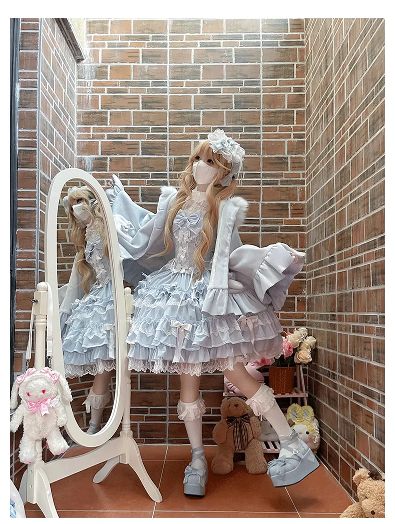 Winter Kawaii Lolita Cape with Bunny Ear Hood - Image 7