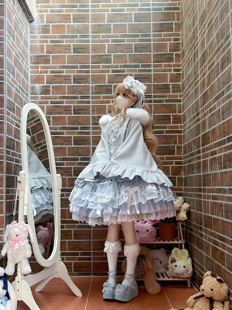 Winter Kawaii Lolita Cape with Bunny Ear Hood - Image 8
