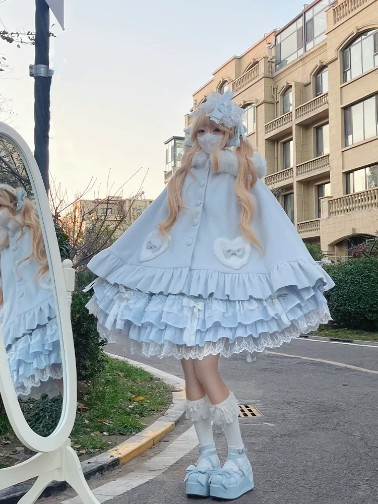 Winter Kawaii Lolita Cape with Bunny Ear Hood - Image 9