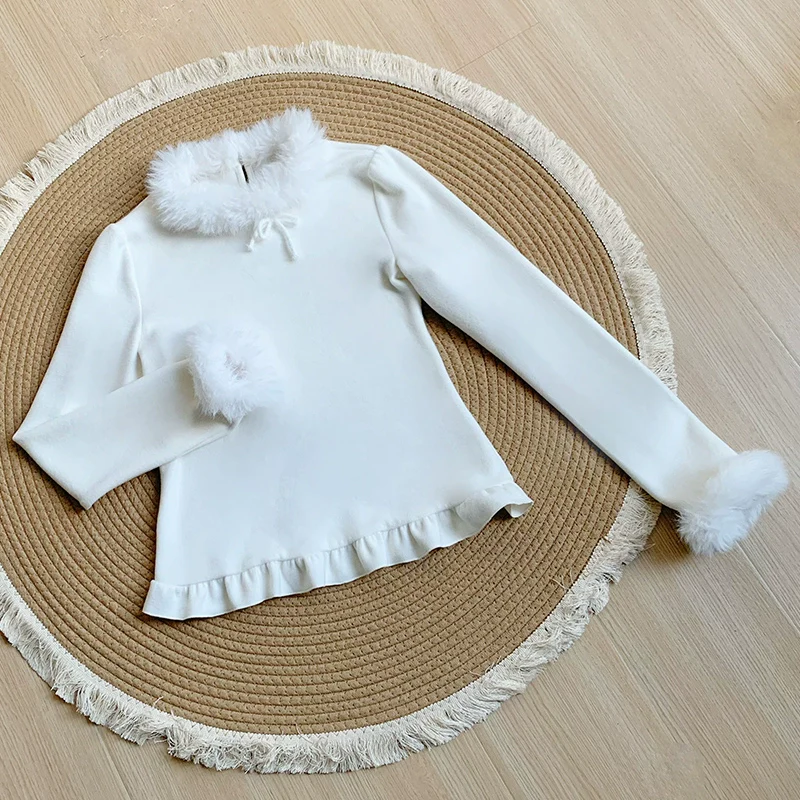 With PUJI - White Choco - Winter Kawaii Lolita JSK Dress Set, Fluffy Accents - Image 24