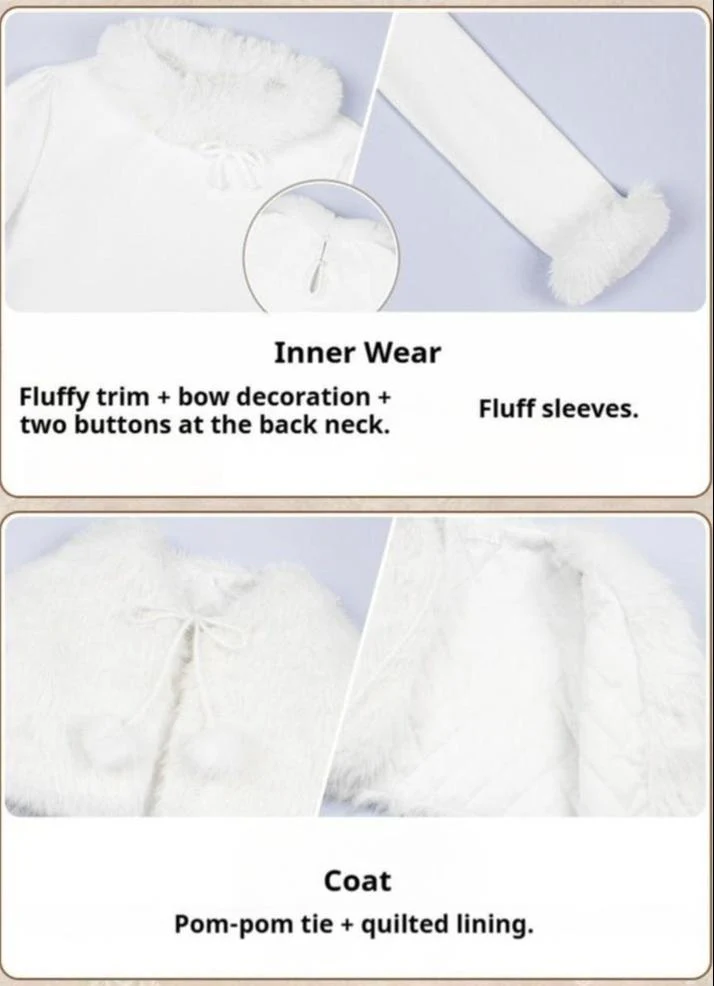 With PUJI - White Choco - Winter Kawaii Lolita JSK Dress Set, Fluffy Accents - Image 29