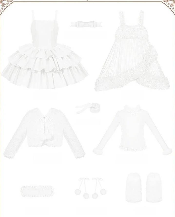 With PUJI - White Choco - Winter Kawaii Lolita JSK Dress Set, Fluffy Accents - Image 34
