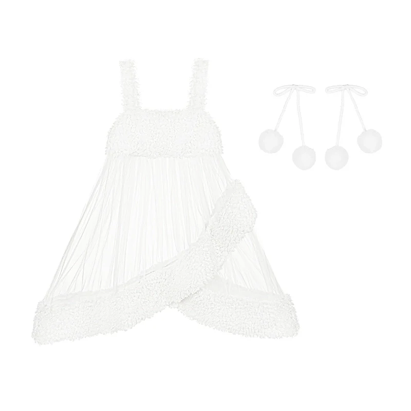 With PUJI - White Choco - Winter Kawaii Lolita JSK Dress Set, Fluffy Accents - Image 36