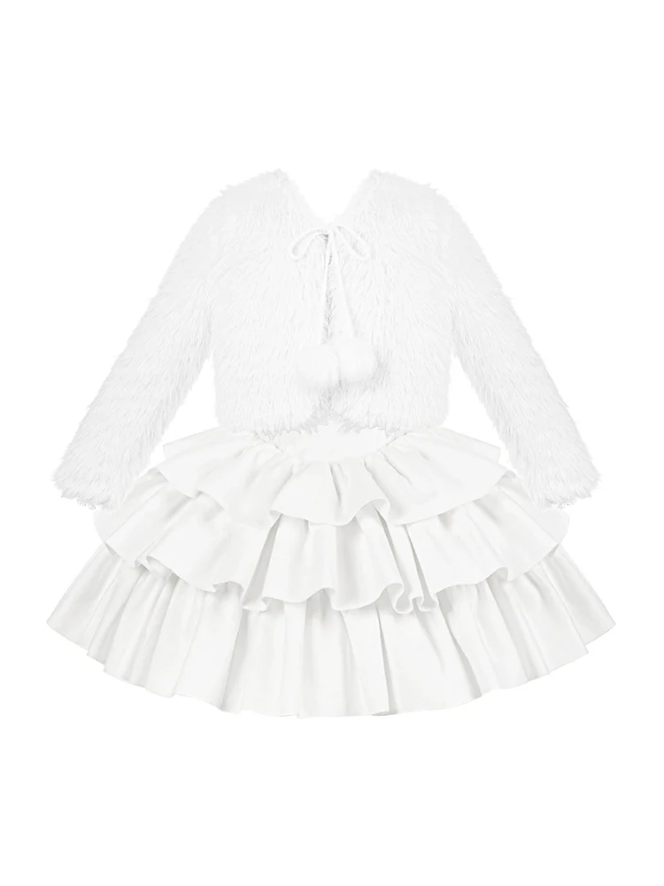 With PUJI - White Choco - Winter Kawaii Lolita JSK Dress Set, Fluffy Accents - Image 37