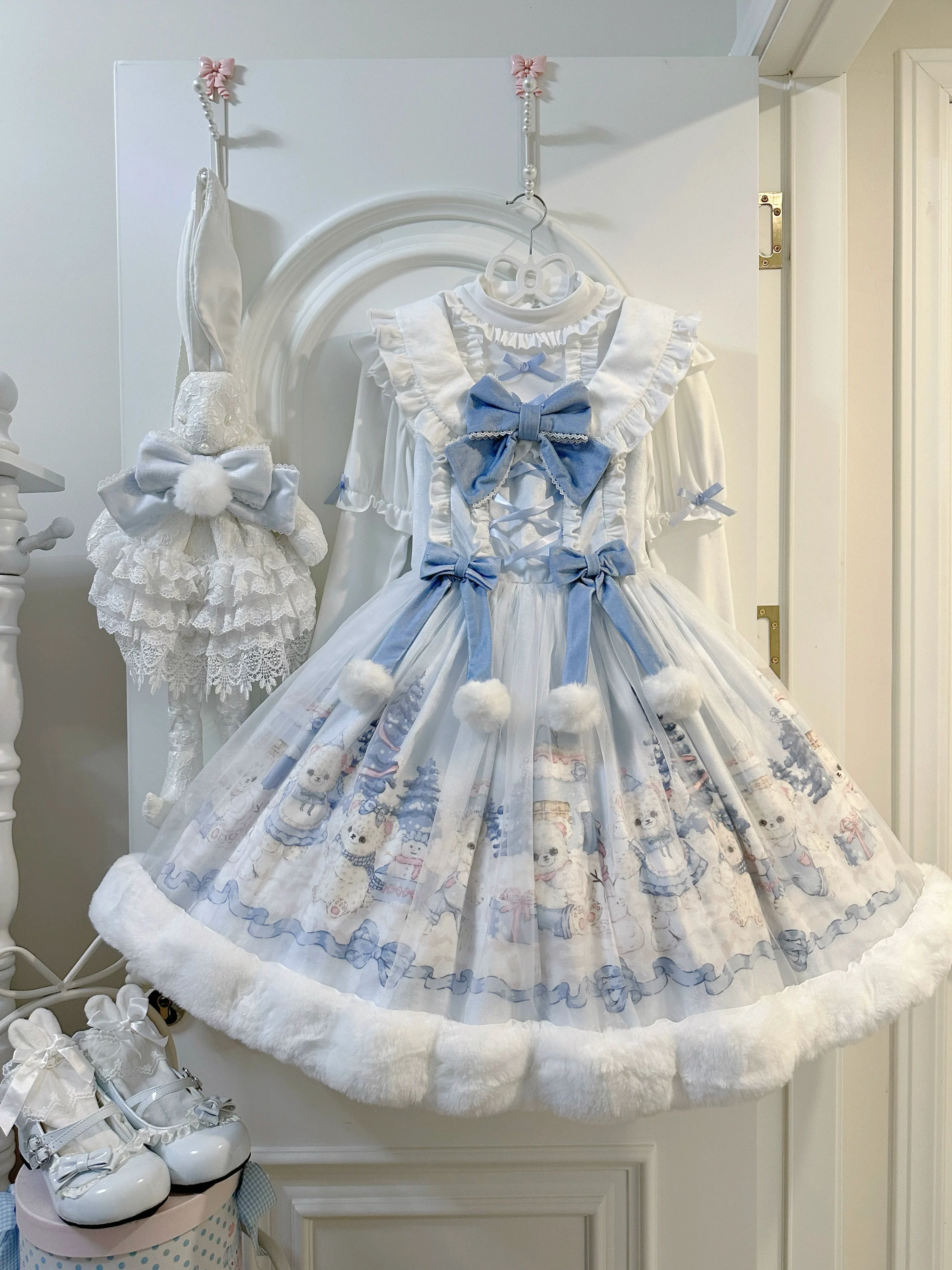 Winter Cozy Bear - Winter Kawaii Lolita JSK Dress, Snowman Print - Image 2