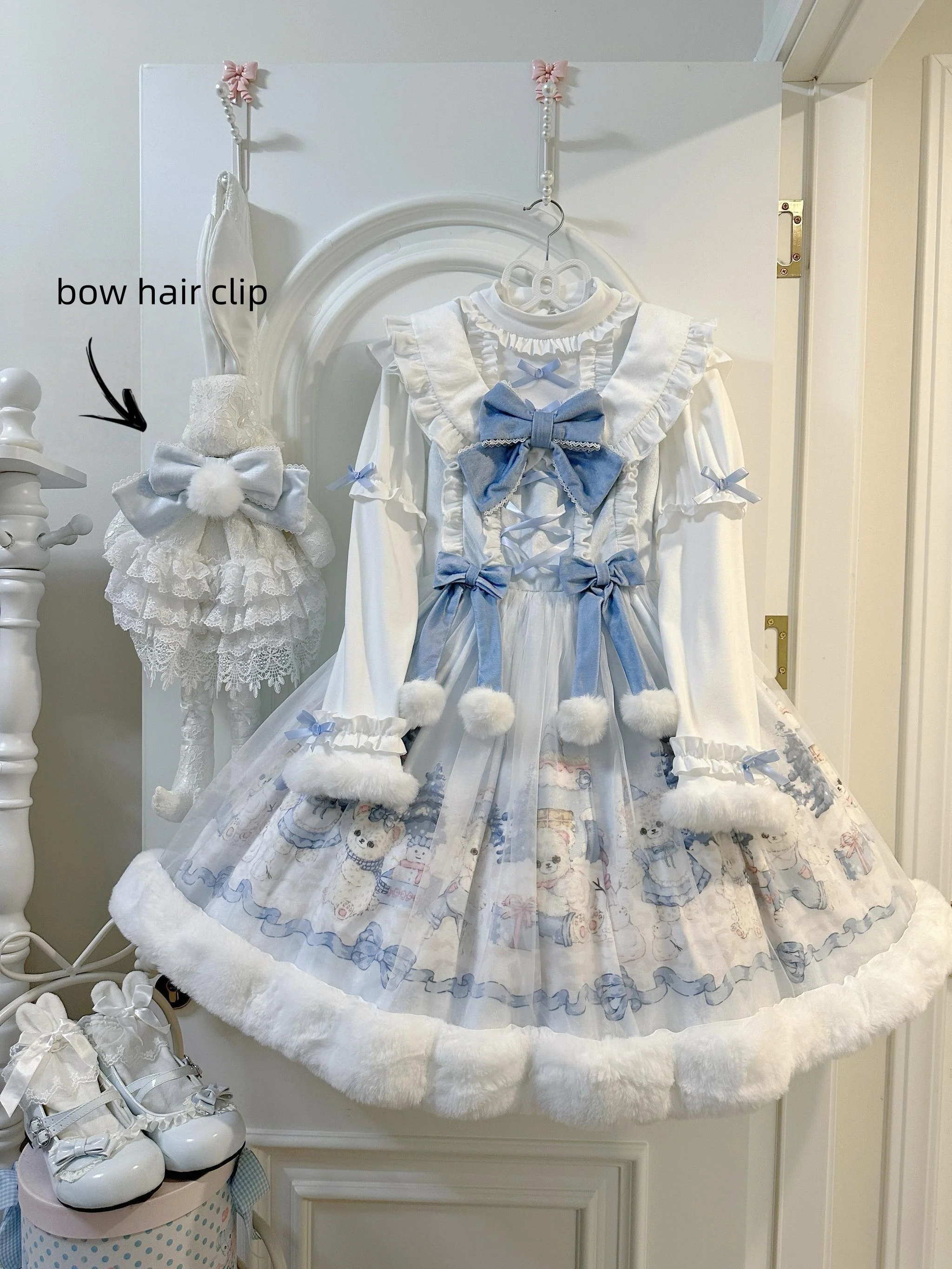 Winter Cozy Bear - Winter Kawaii Lolita JSK Dress, Snowman Print - Image 4