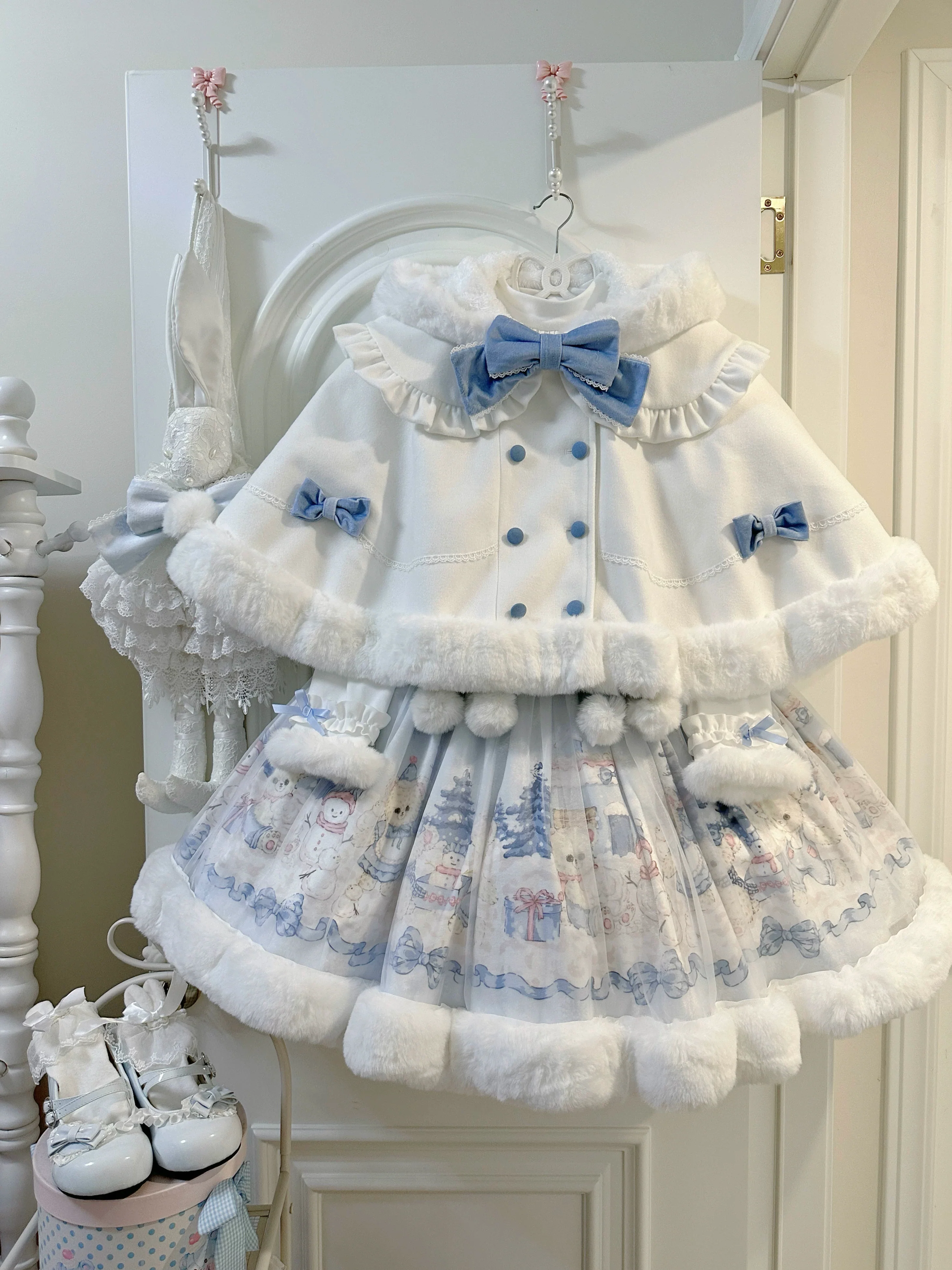 Winter Cozy Bear - Winter Kawaii Lolita JSK Dress, Snowman Print - Image 5