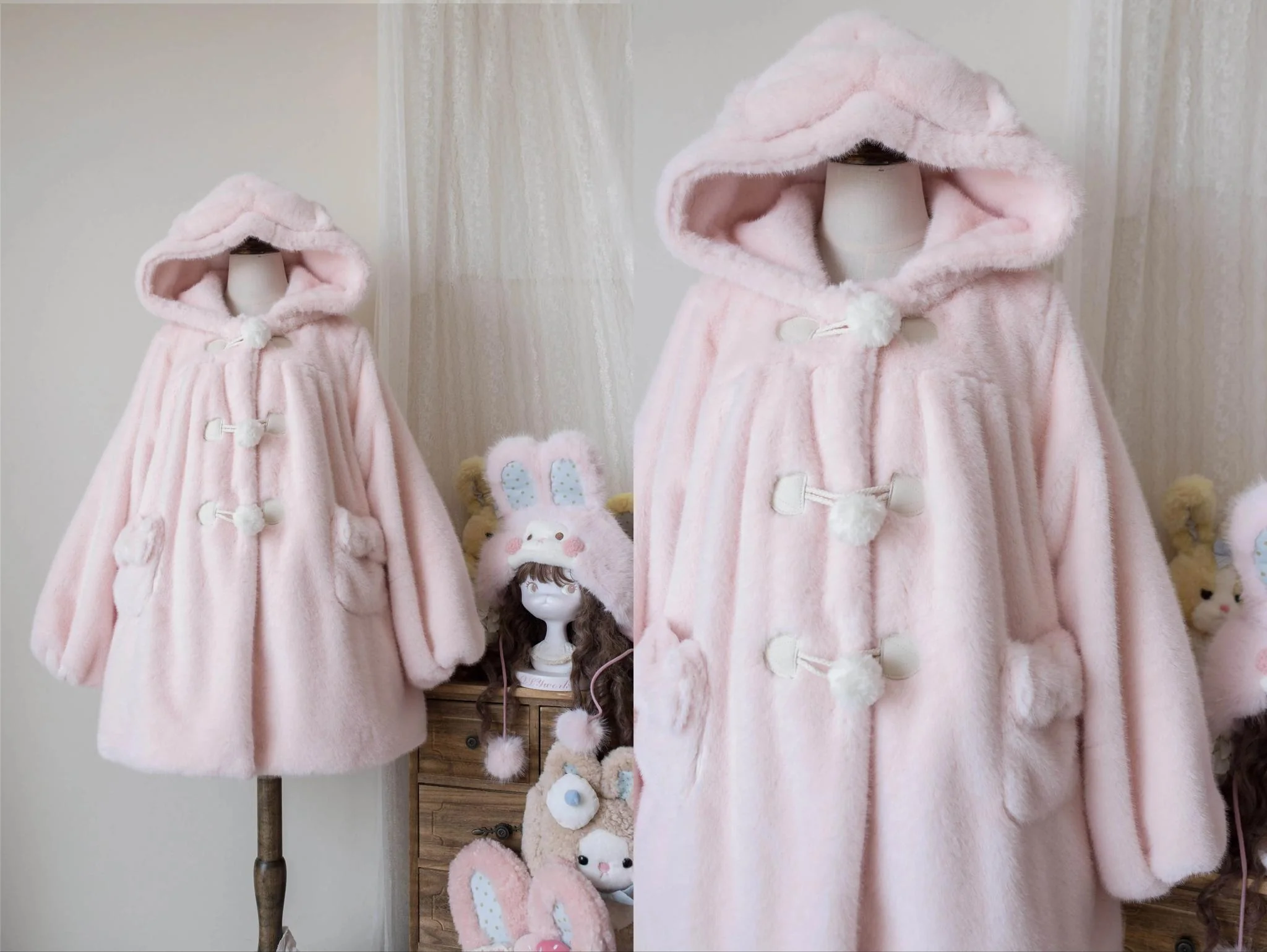Cream Cheese - Winter Kawaii Lolita Overcoat Thickened Hooded Loose Outwear - Image 13