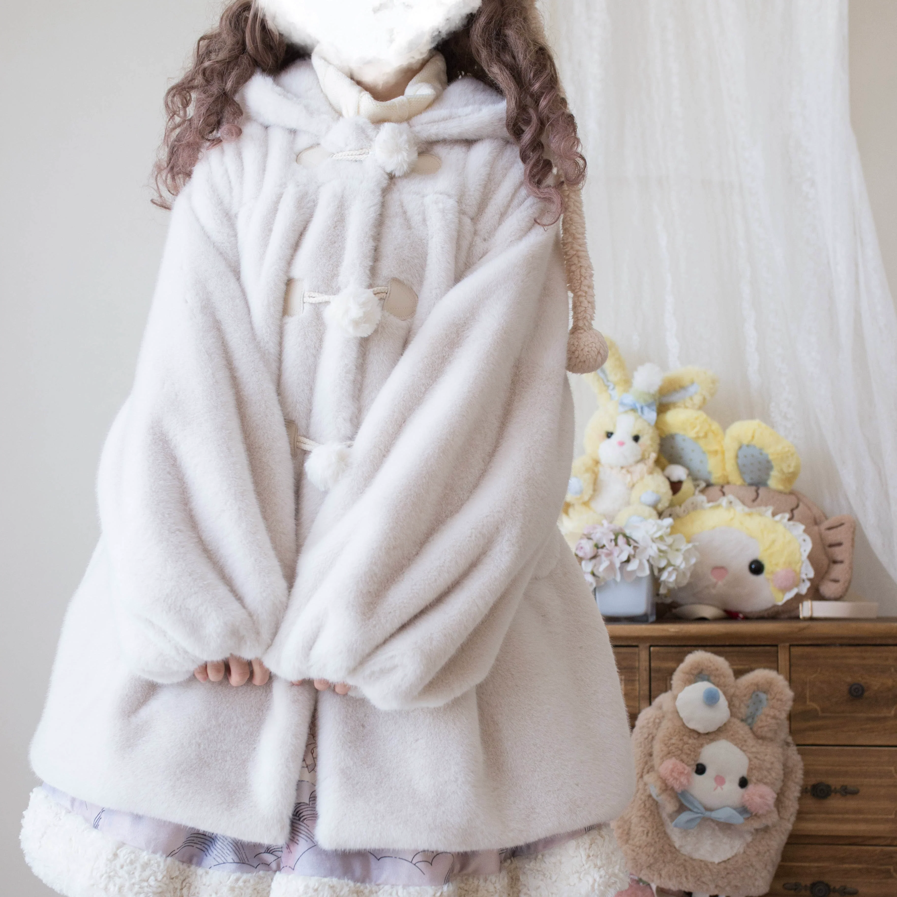 Cream Cheese - Winter Kawaii Lolita Overcoat Thickened Hooded Loose Outwear - Image 15