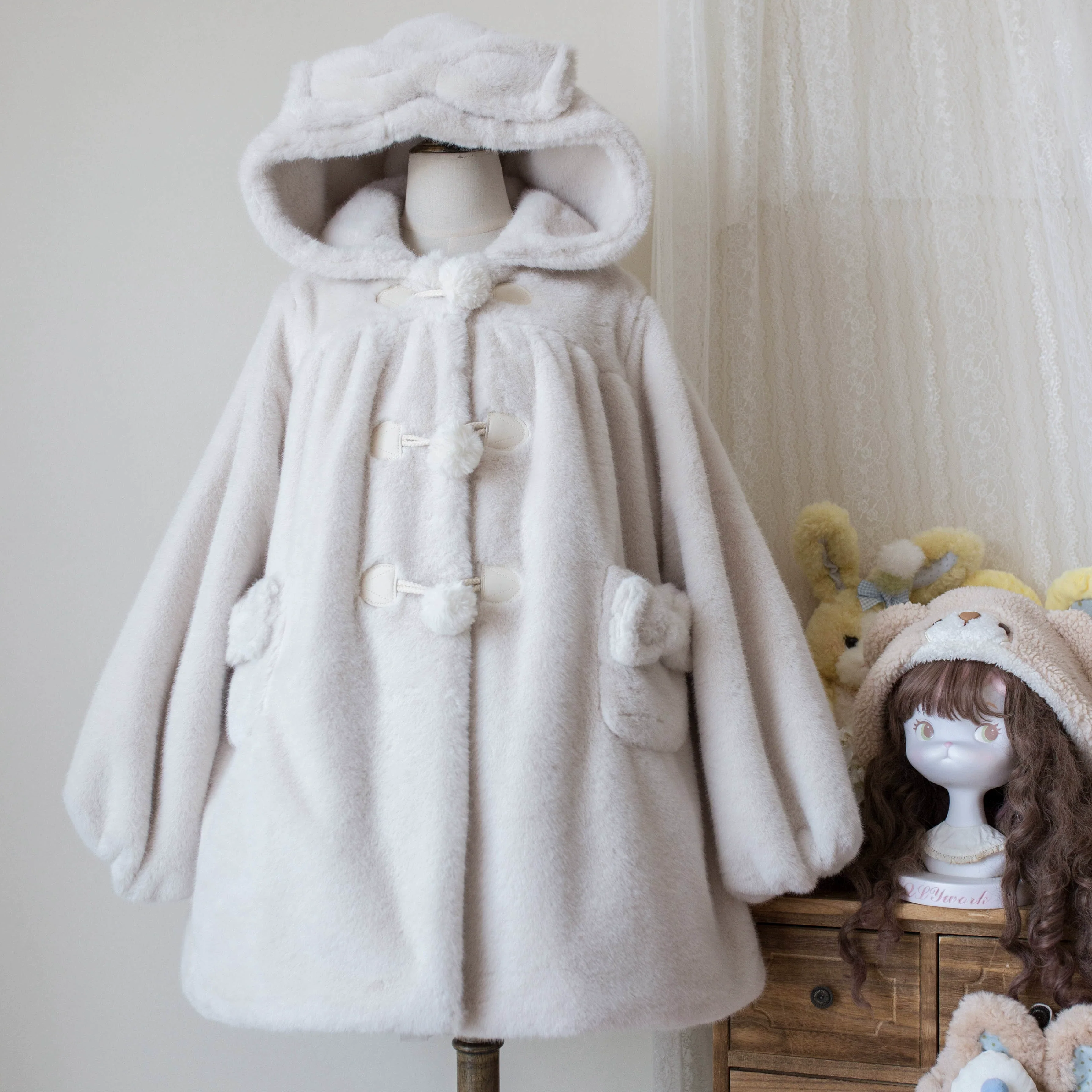 Cream Cheese - Winter Kawaii Lolita Overcoat Thickened Hooded Loose Outwear - Image 16