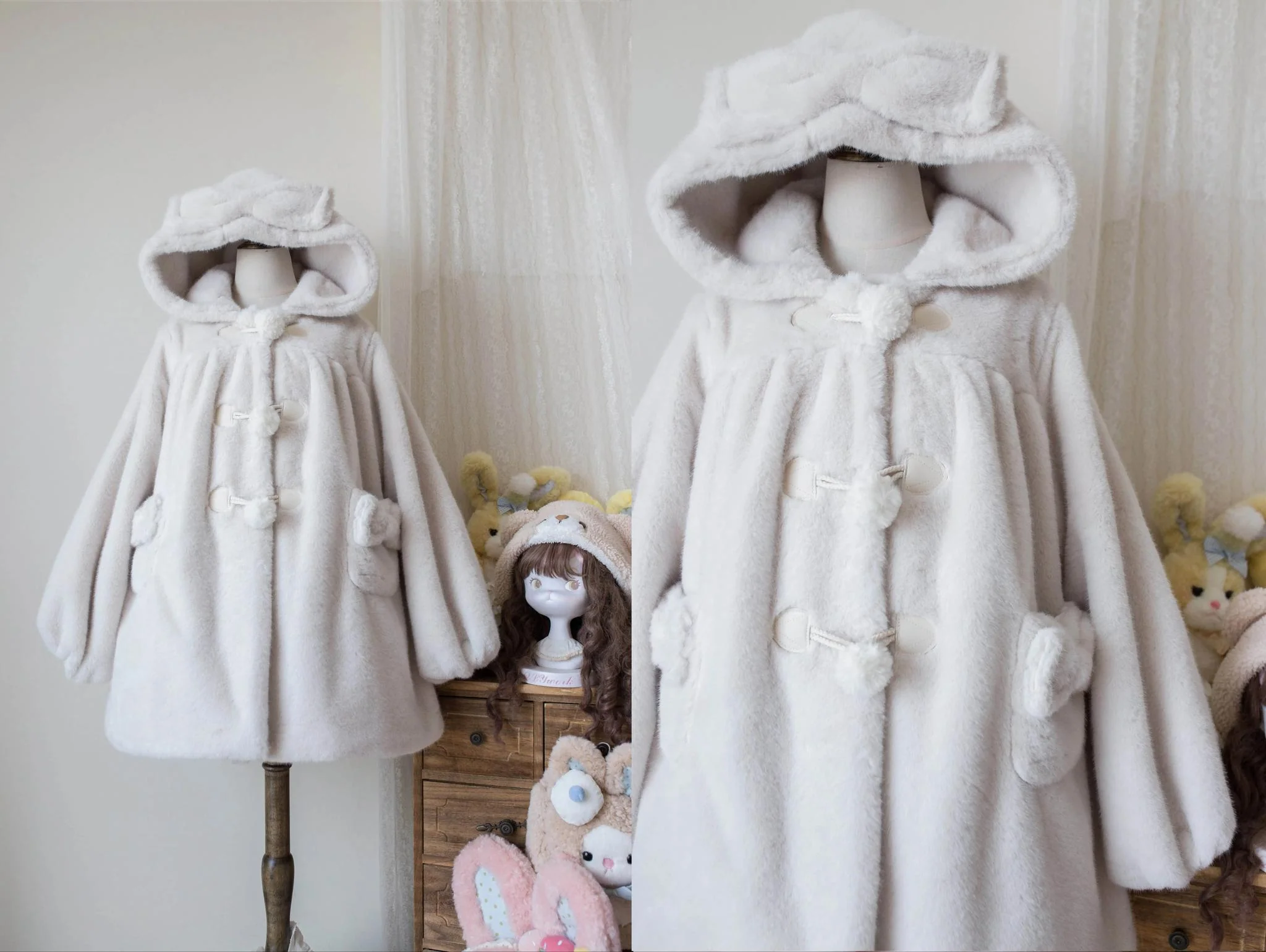 Cream Cheese - Winter Kawaii Lolita Overcoat Thickened Hooded Loose Outwear - Image 17
