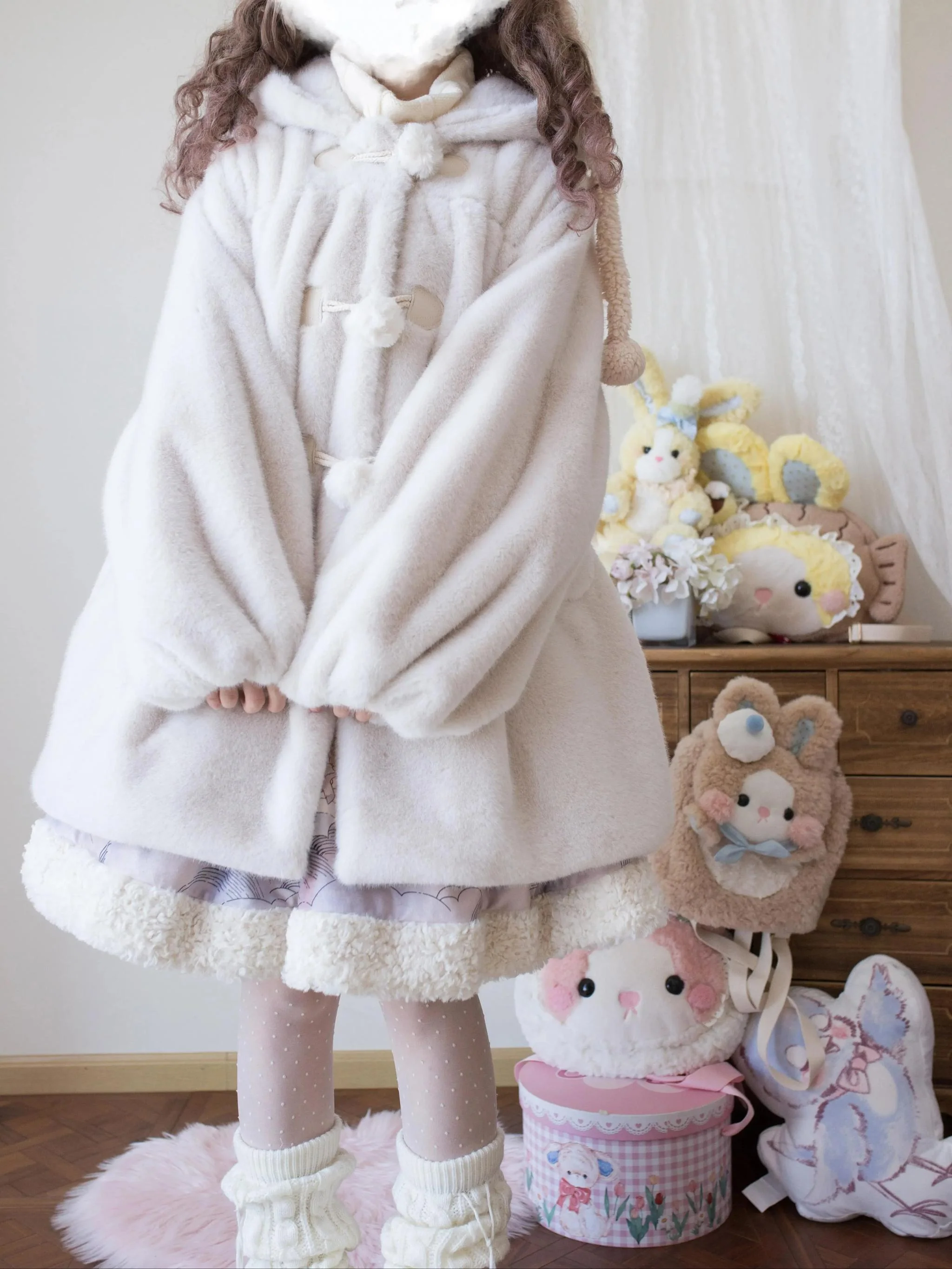 Cream Cheese - Winter Kawaii Lolita Overcoat Thickened Hooded Loose Outwear - Image 3