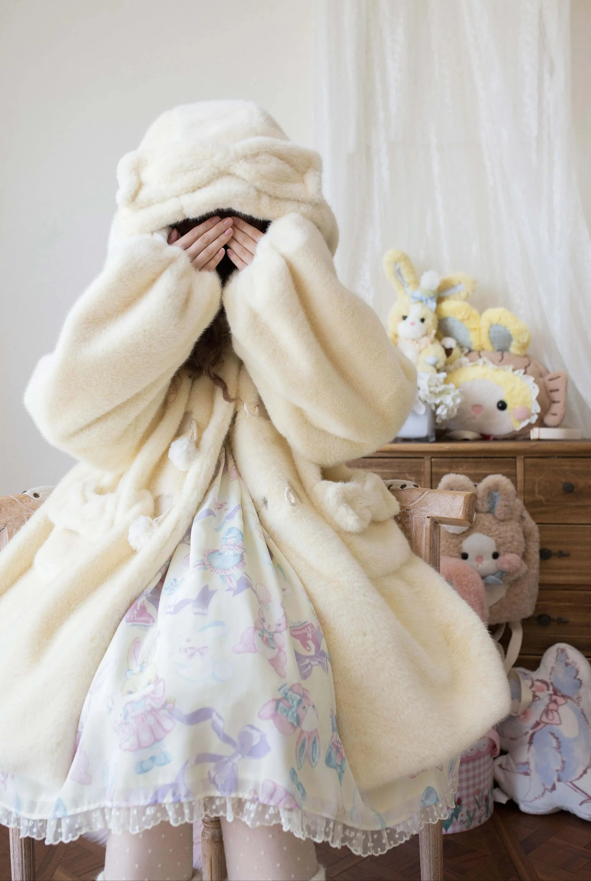 Cream Cheese - Winter Kawaii Lolita Overcoat Thickened Hooded Loose Outwear - Image 4