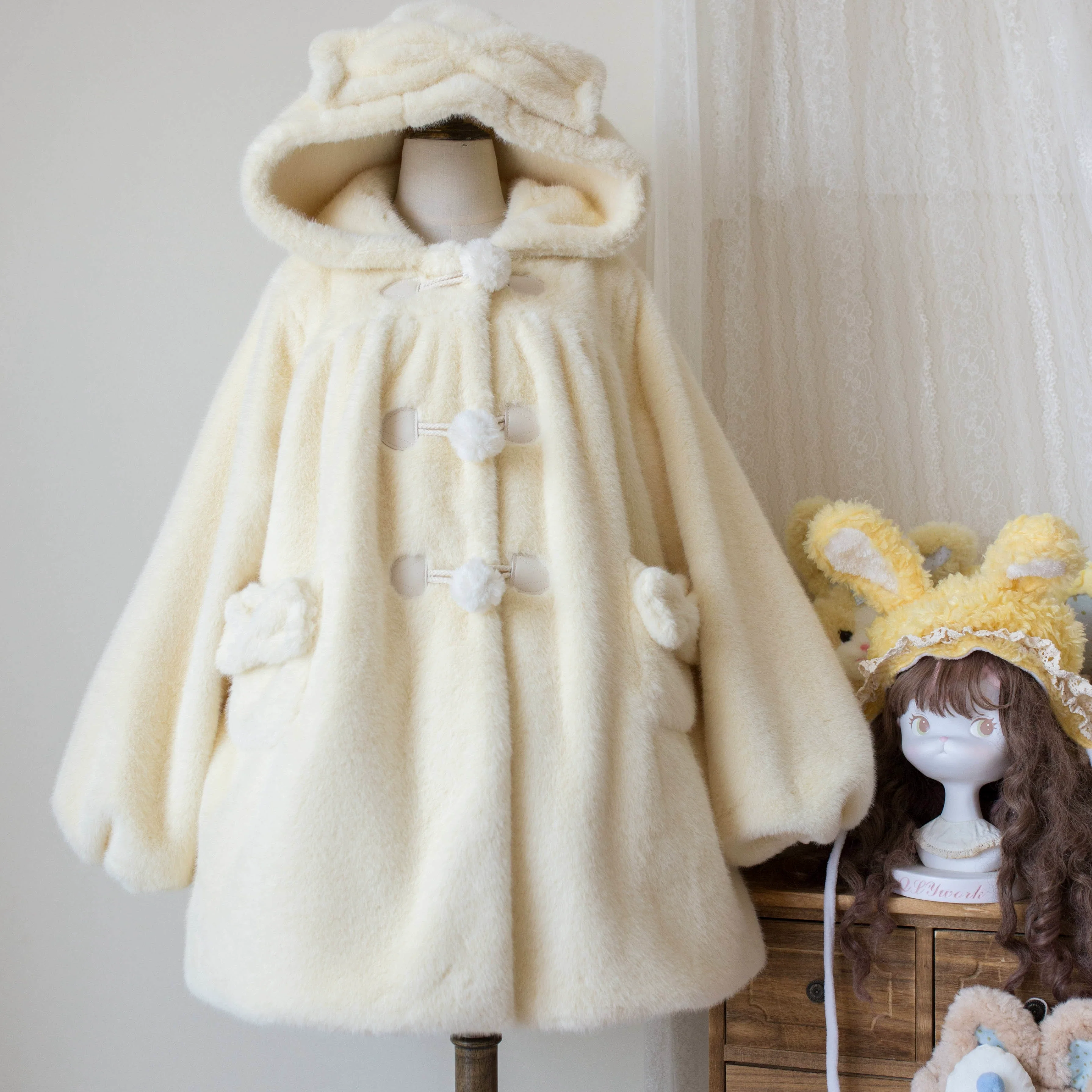 Cream Cheese - Winter Kawaii Lolita Overcoat Thickened Hooded Loose Outwear - Image 6