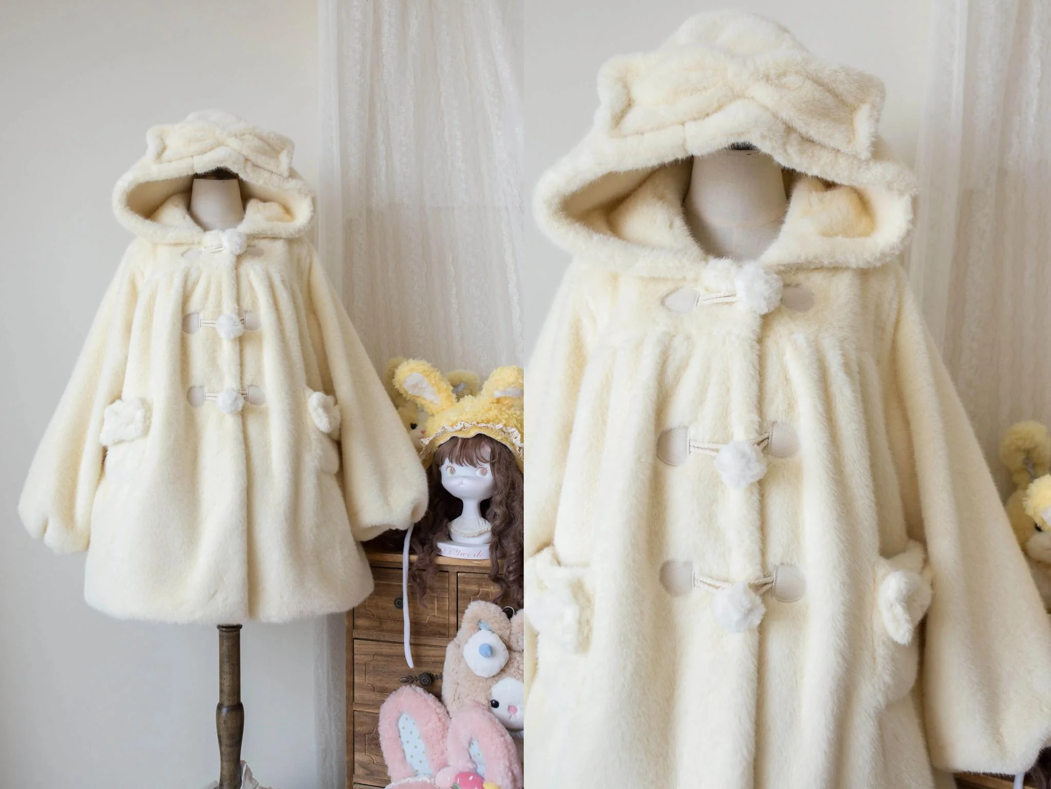 Cream Cheese - Winter Kawaii Lolita Overcoat Thickened Hooded Loose Outwear - Image 8