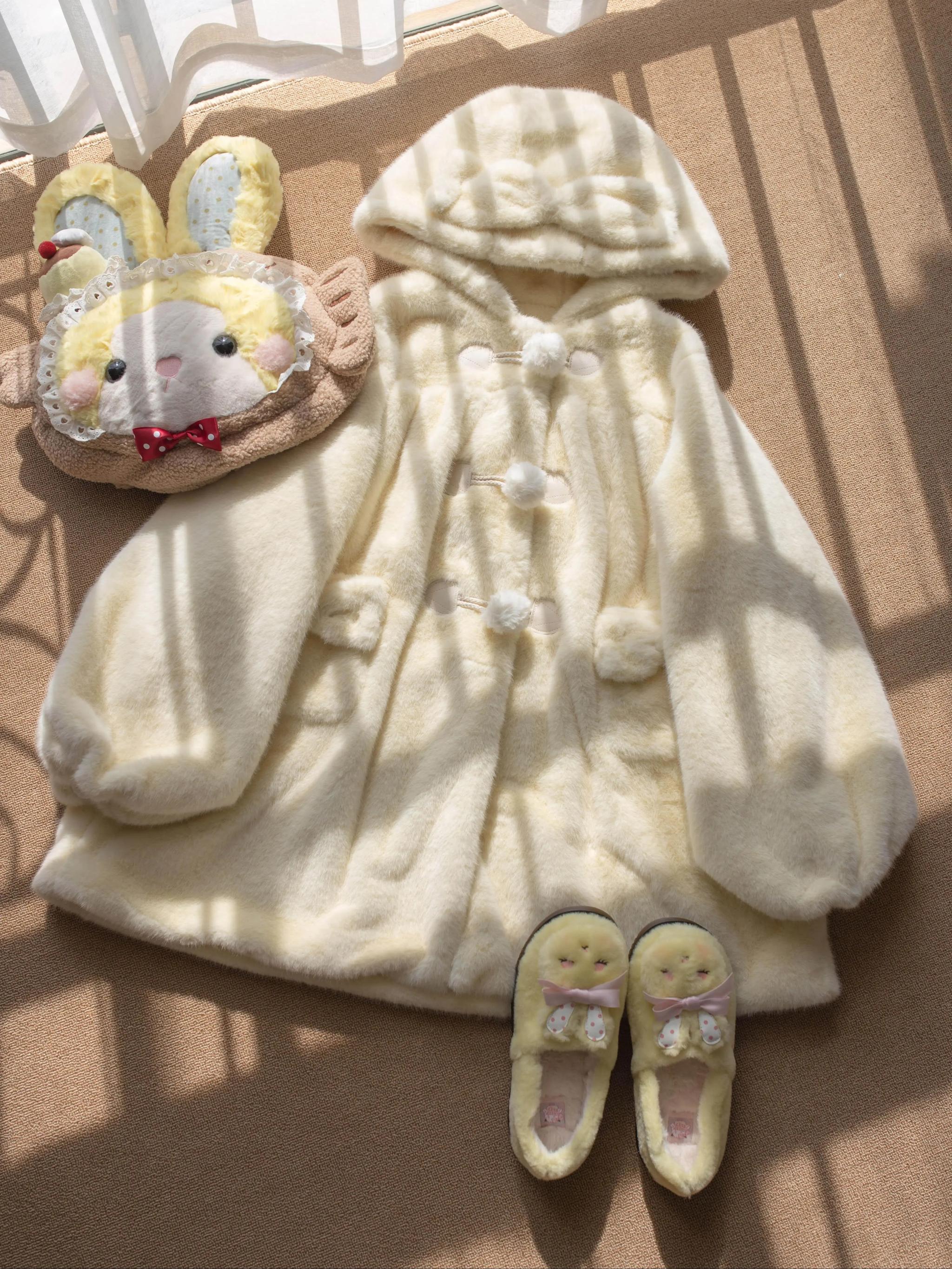 Cream Cheese - Winter Kawaii Lolita Overcoat Thickened Hooded Loose Outwear - Image 9