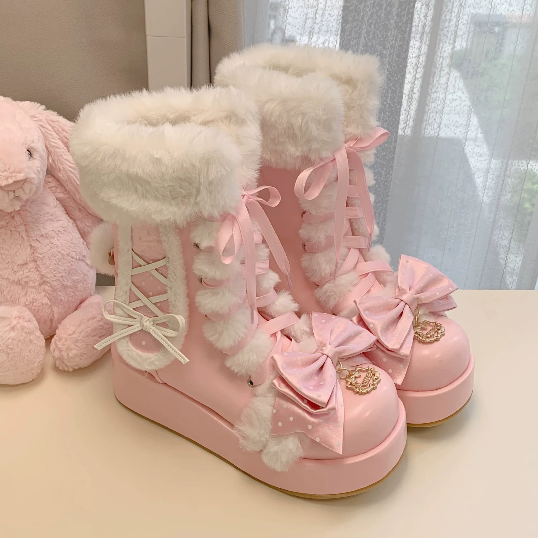 Cherry Snow Bunny Ears - Winter Sweet Lolita Boots, Bunny Ears - Image 11