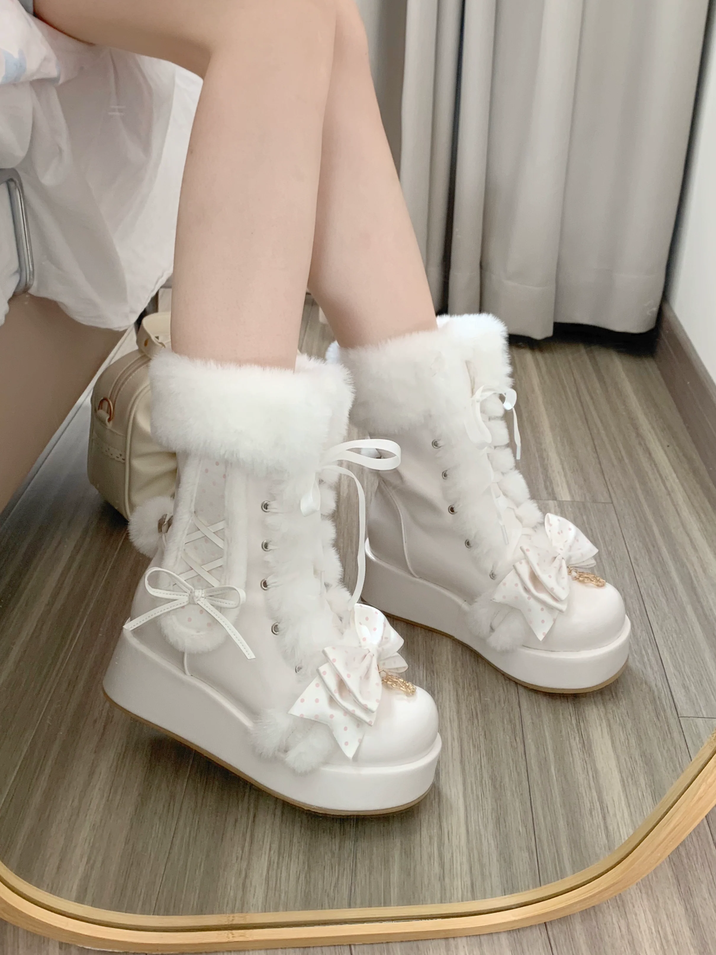Cherry Snow Bunny Ears - Winter Sweet Lolita Boots, Bunny Ears - Image 12