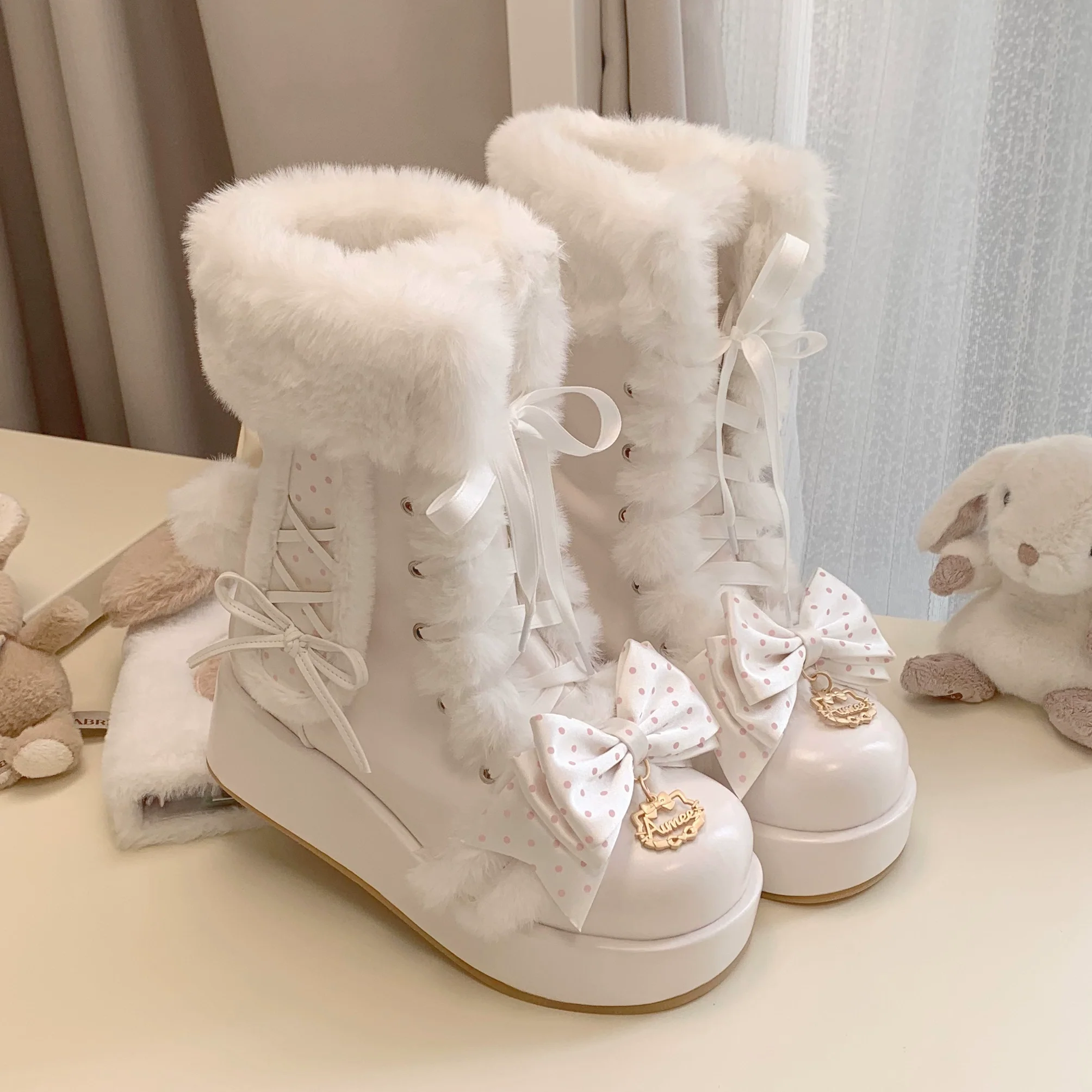 Cherry Snow Bunny Ears - Winter Sweet Lolita Boots, Bunny Ears - Image 13