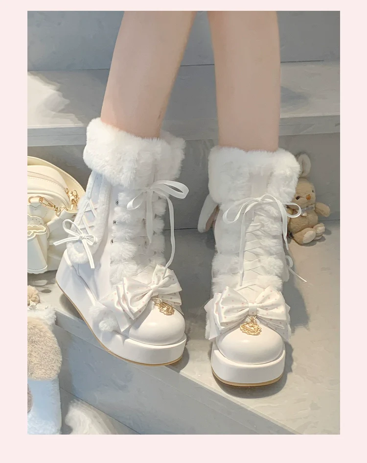 Cherry Snow Bunny Ears - Winter Sweet Lolita Boots, Bunny Ears - Image 14