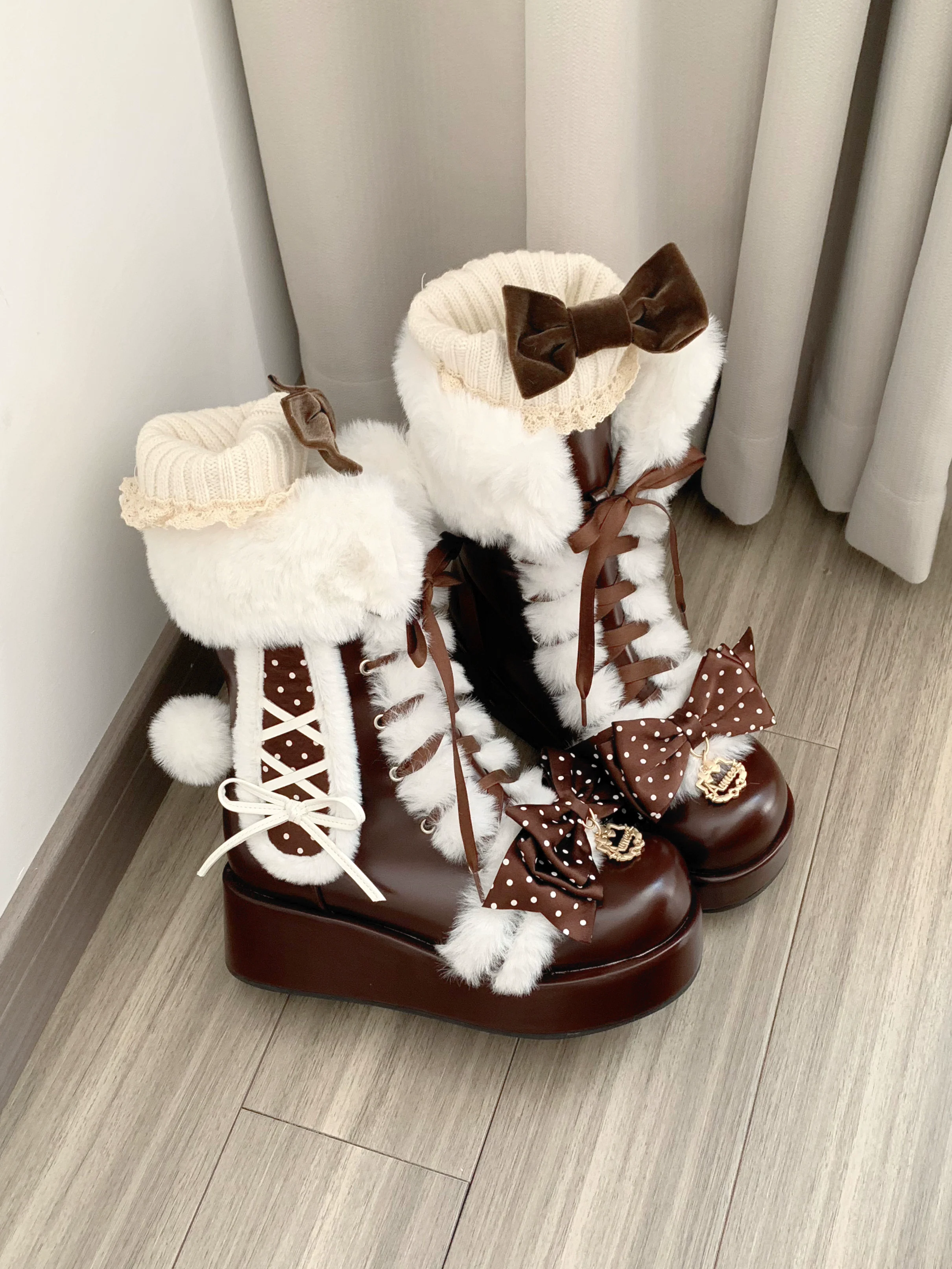 Cherry Snow Bunny Ears - Winter Sweet Lolita Boots, Bunny Ears - Image 16